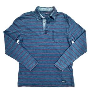 Johnnie-O Mens Indigo Blue Striped Long Sleeve Polo Tilly Shirt Size Medium M122